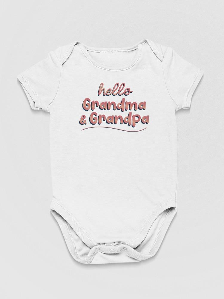 a white baby bodysuit with pink and blue text