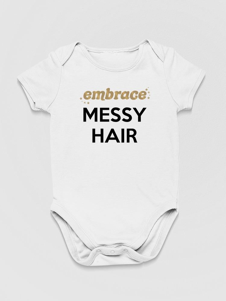 a white baby bodysuit with black text