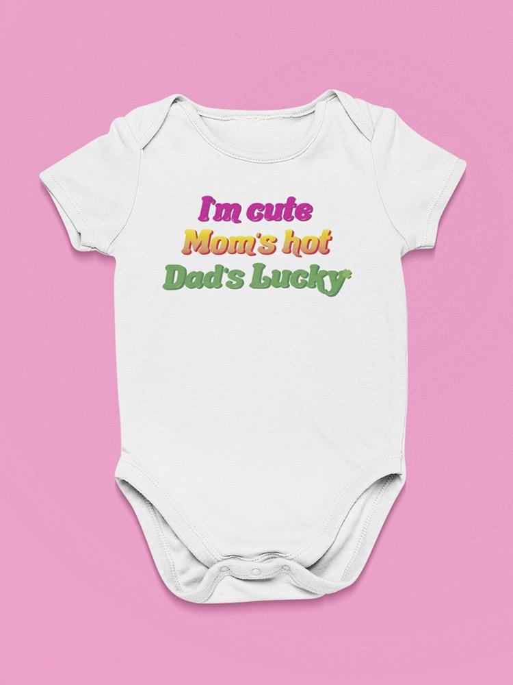a white baby bodysuit with colorful text on it