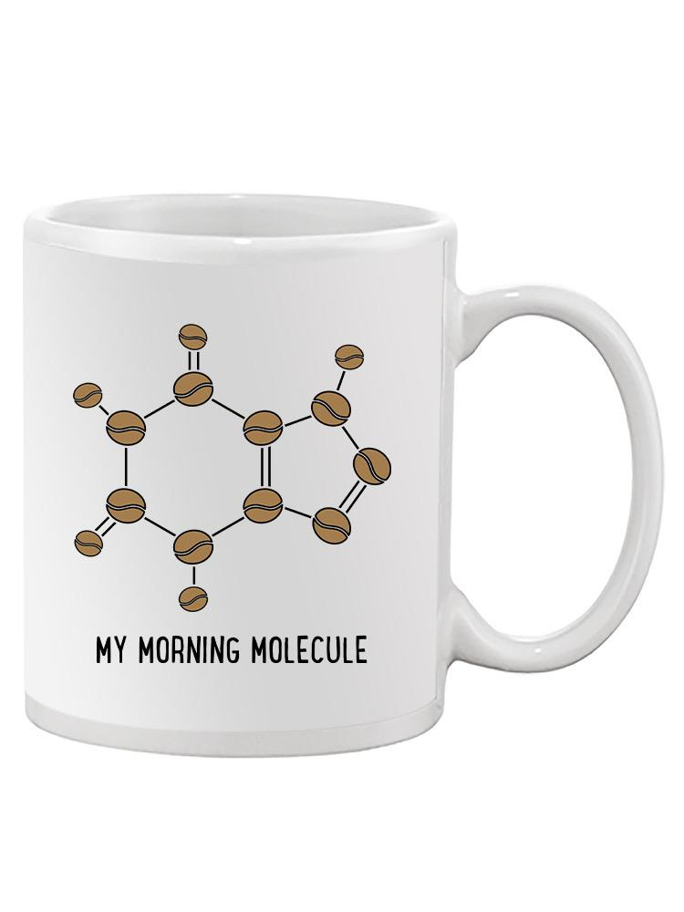 a white mug with a molecule design