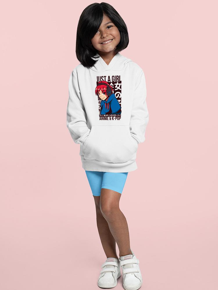 a girl in a white hoodie