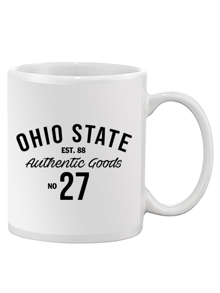 a white mug with black text