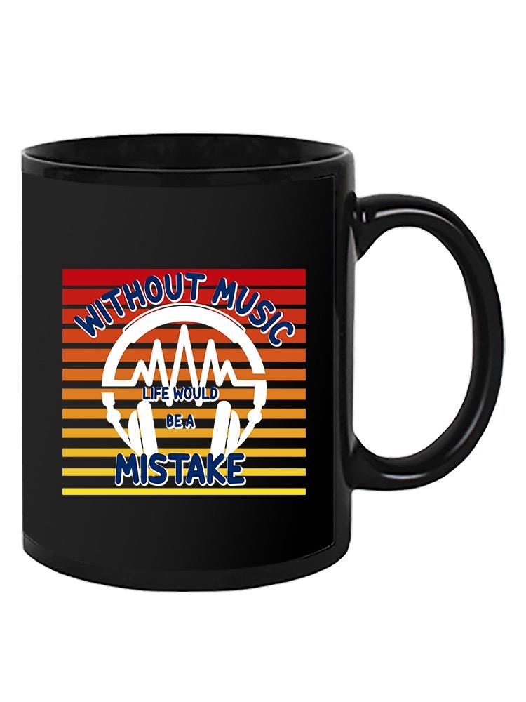 a black mug with a graphic design on it