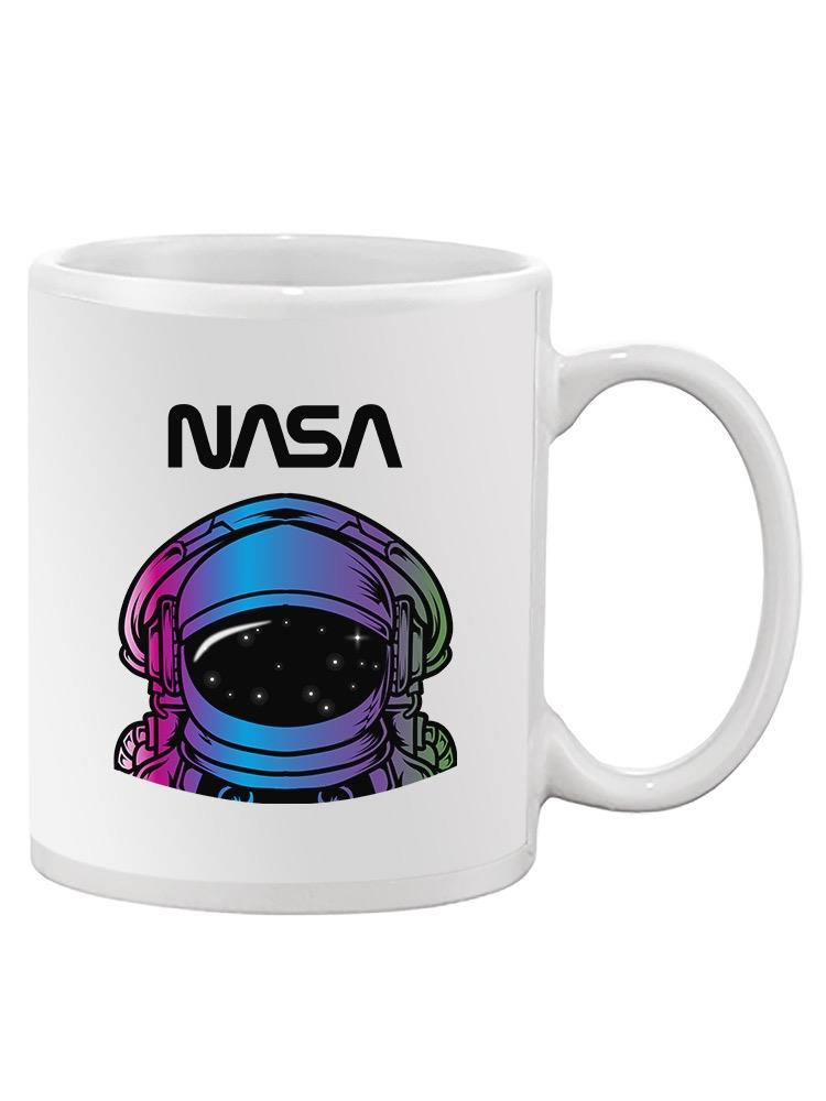 a white mug with a space suit on it