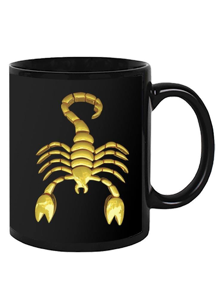 a black mug with a scorpion design on it