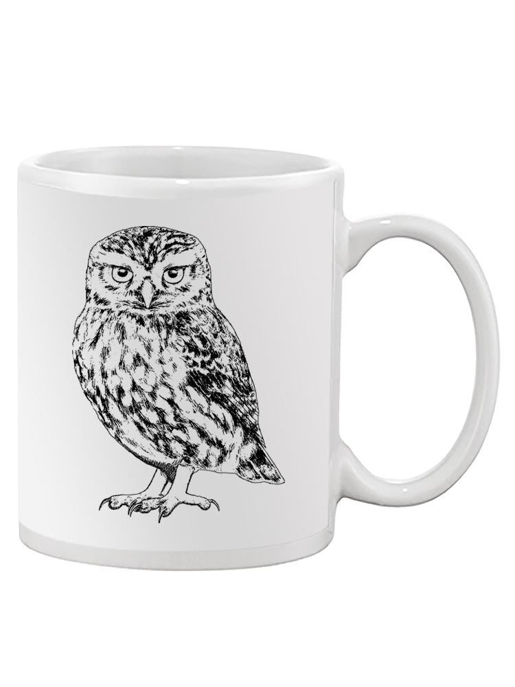 a white mug with a drawing of an owl