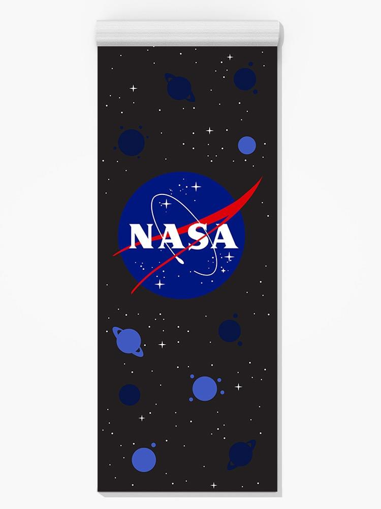 a black and blue banner with planets and stars
