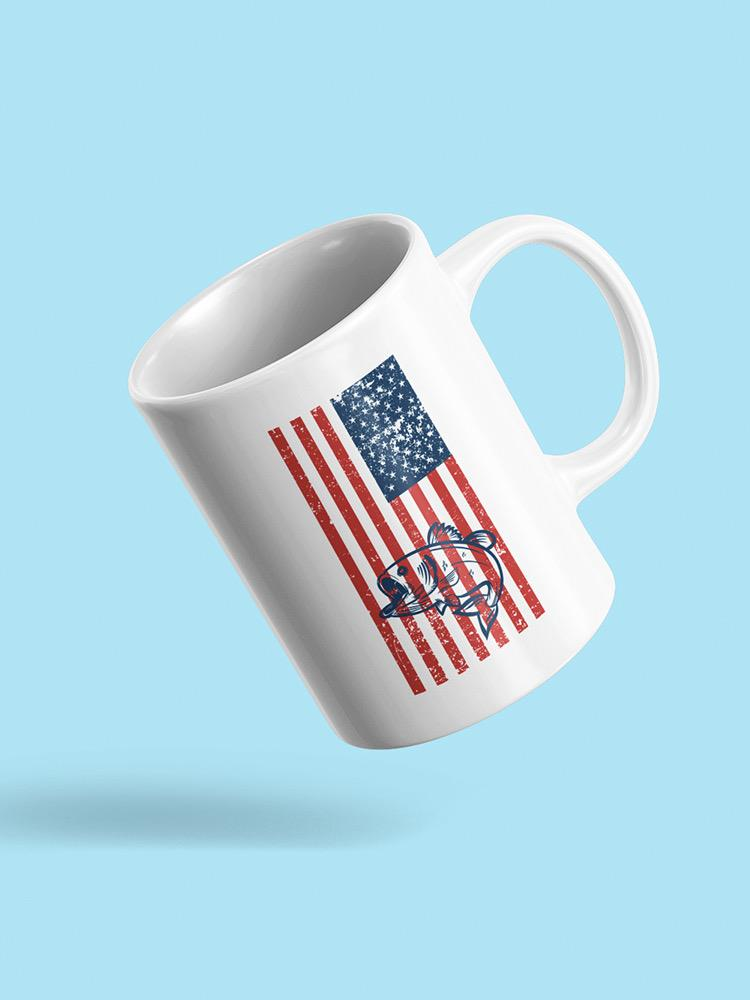 a white mug with a flag on it