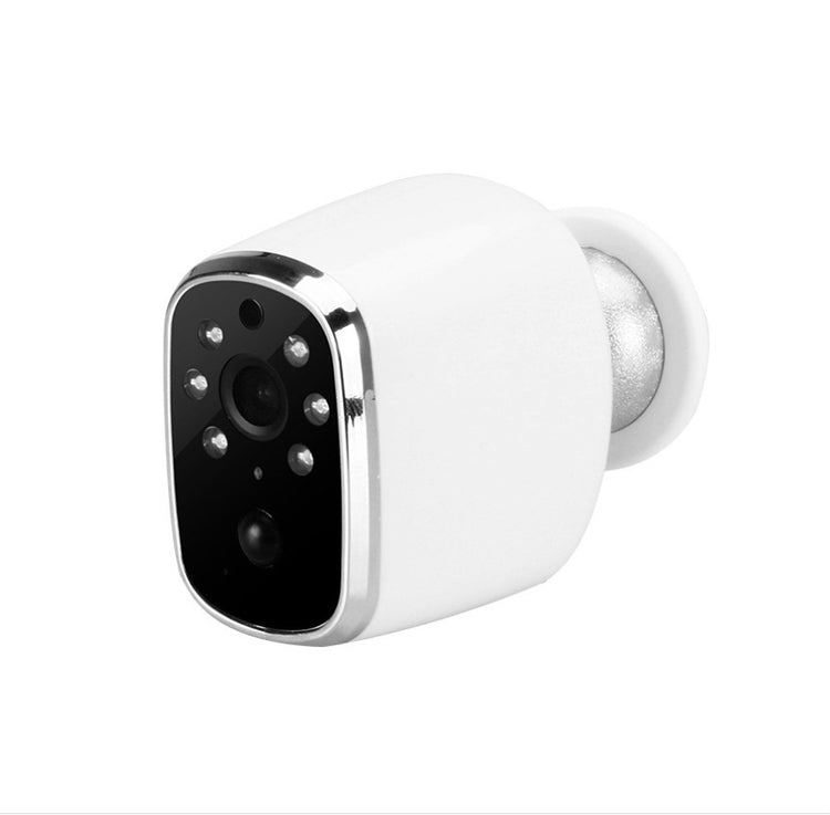 a white camera with a round lens