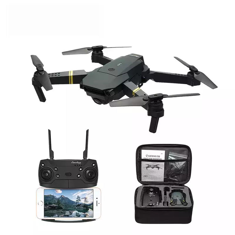 a drone with a case and a phone