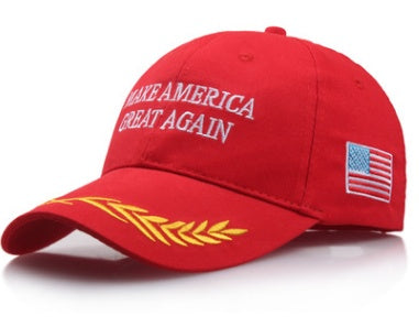 a red hat with a flag on it