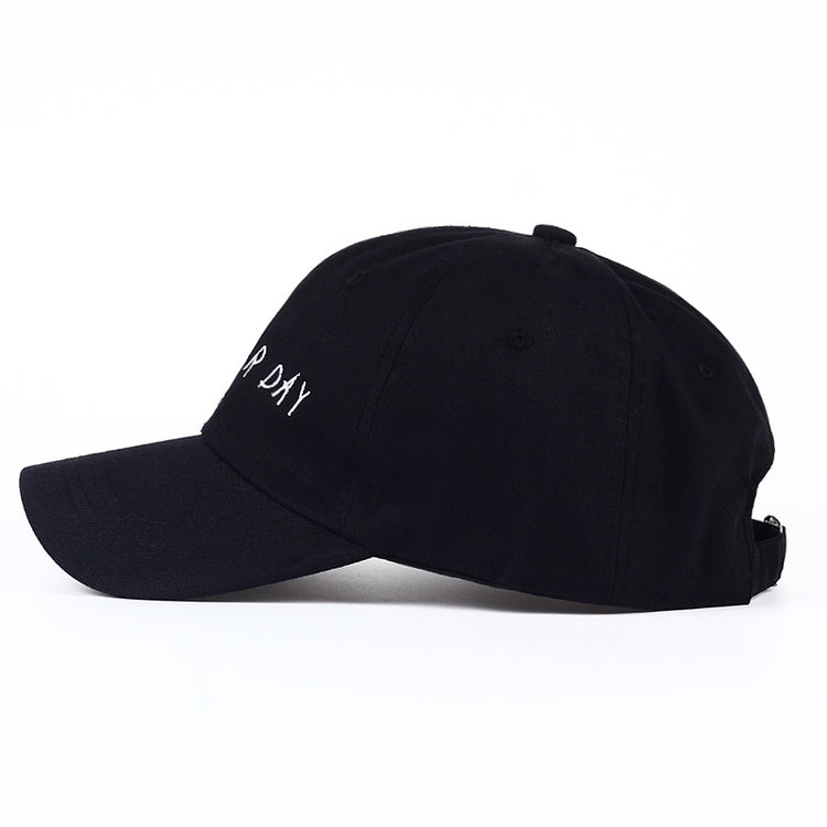 a black hat with white text