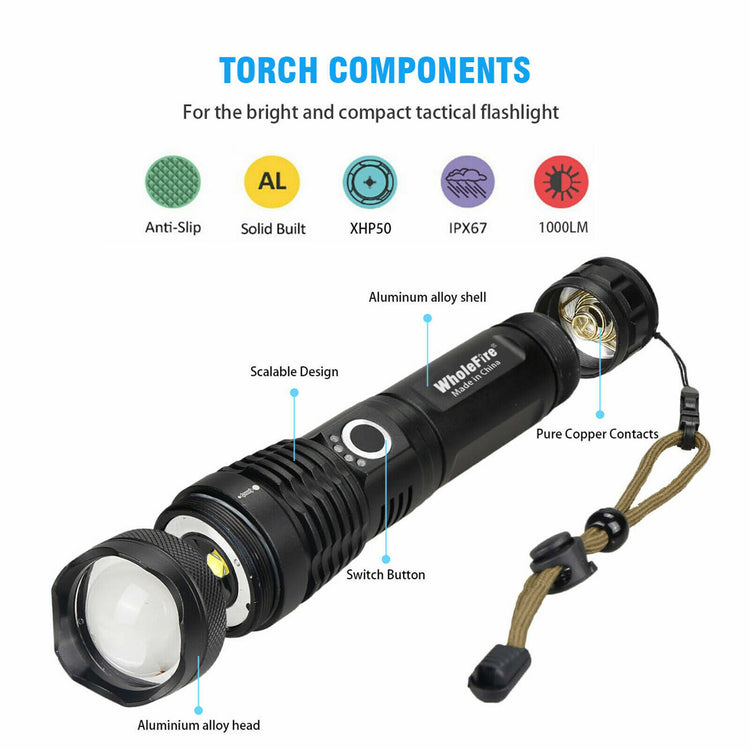a black flashlight with different colors