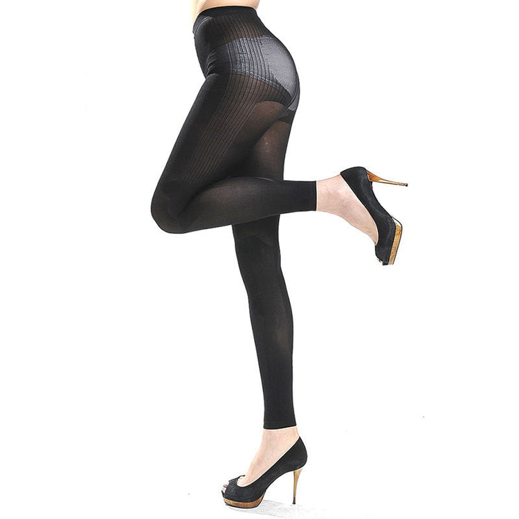a woman wearing tights and high heels