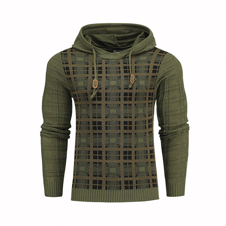 a green and black sweater with a hood