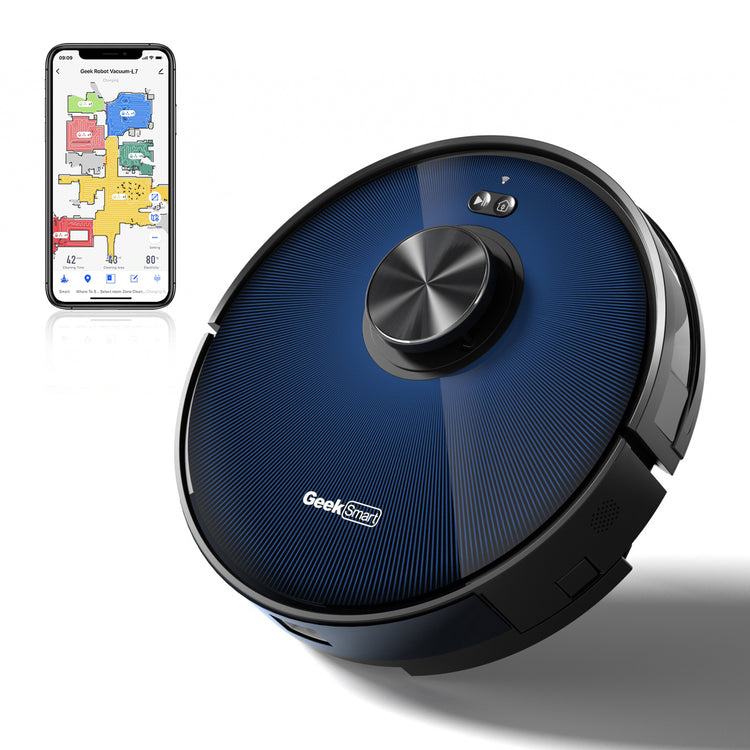 a robot vacuum cleaner and a cell phone