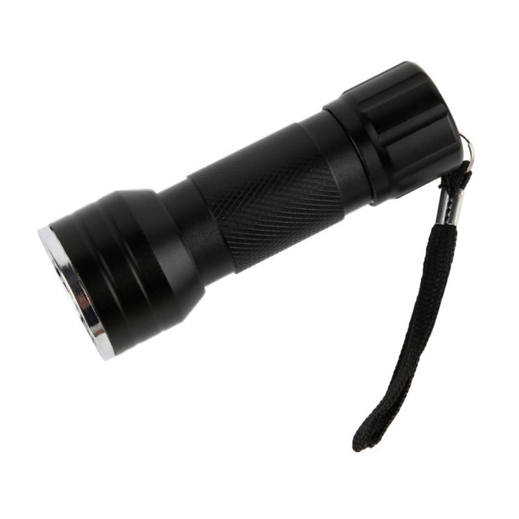 a black flashlight with a strap