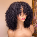 Kinky Curly Human Hair Wig with Bangs