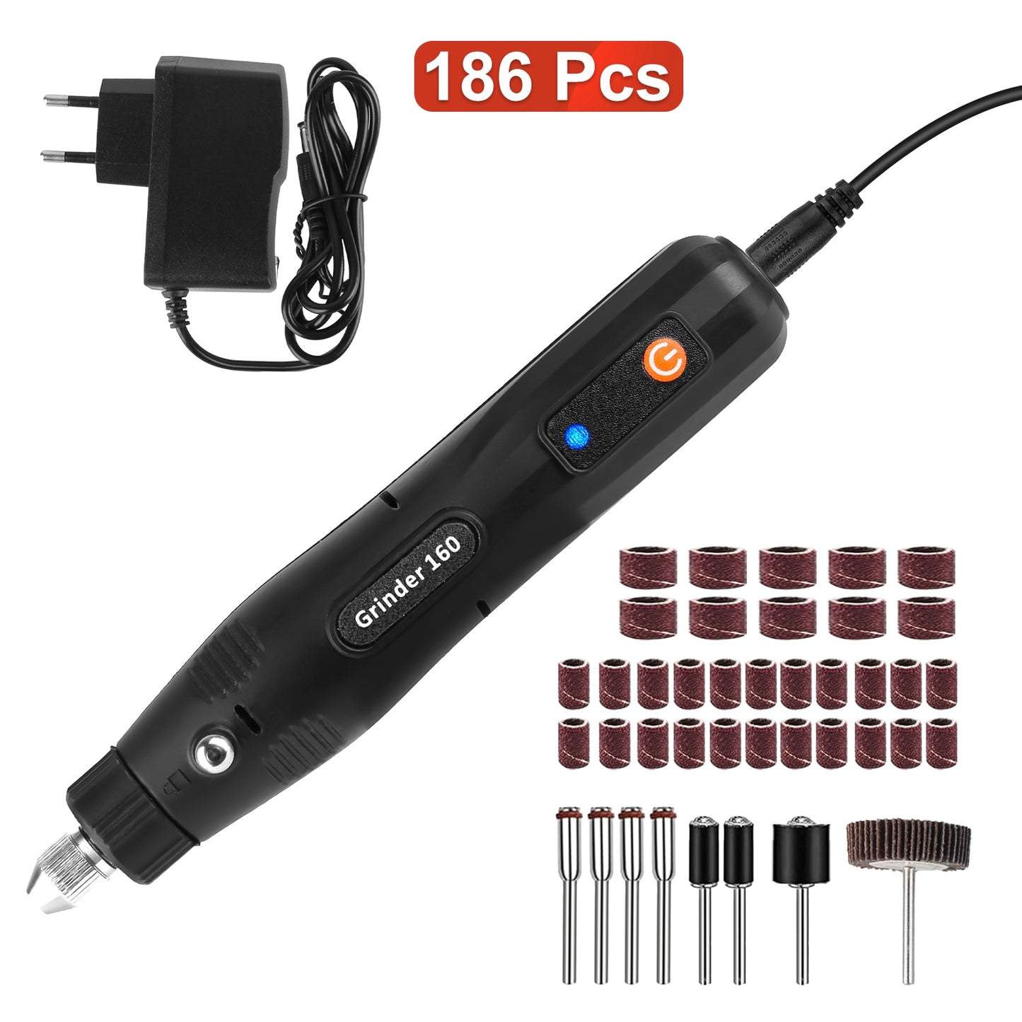 1Set Mini Corded Rotary Power Tool Set Of 186Pcs Electric Detail Sander Grinding Pen Small Drill Kit Engraver With 5 Speeds For Sanding Polishing Drilling Etching Engraving Carving DIY Crafts