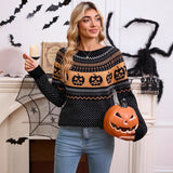Women's Retro Pumpkin Embroidered Sweater