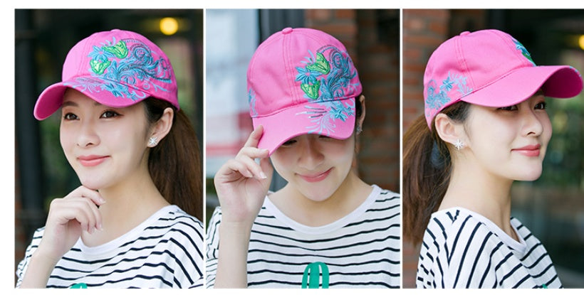 a collage of a woman wearing a pink hat