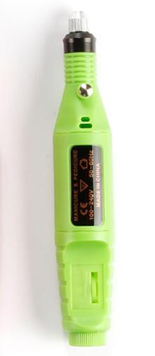 a green device with a black label