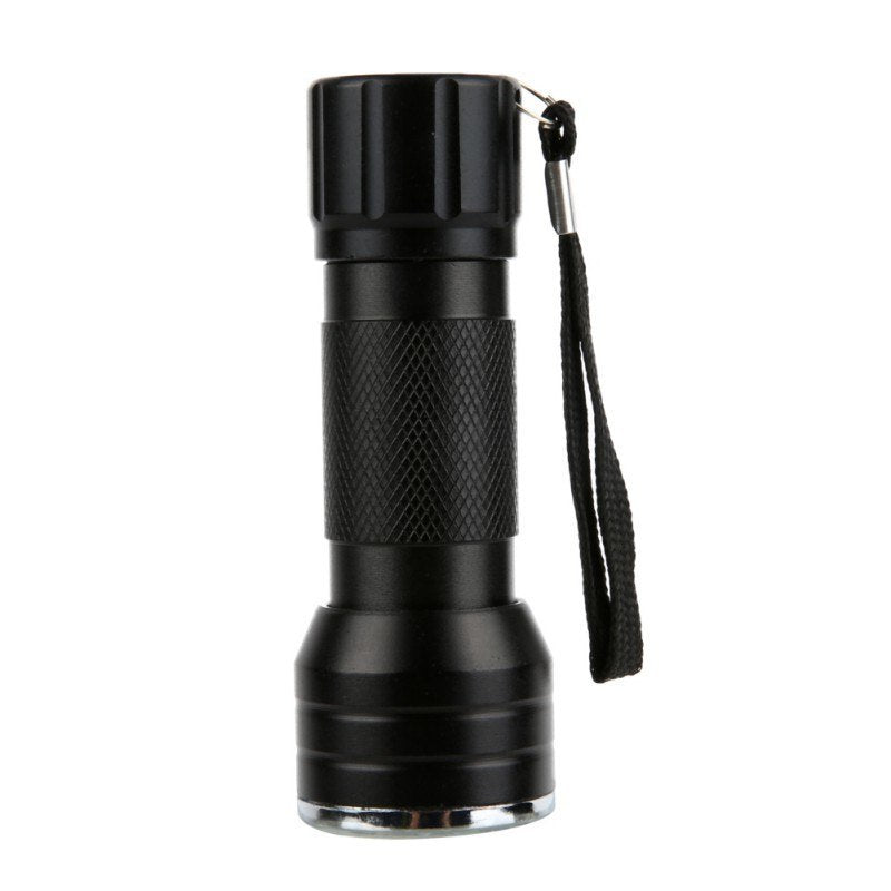 a black flashlight with a strap