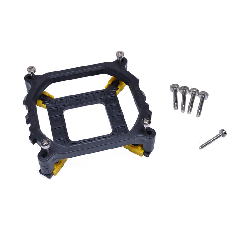 a black and yellow computer part with screws