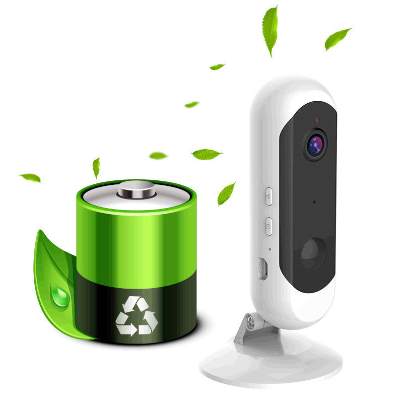 a white and black camera next to a green battery