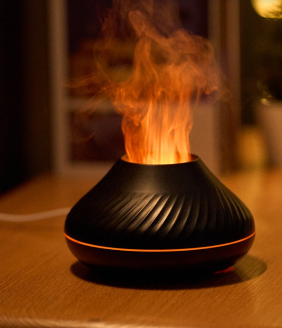 a black object with orange flames