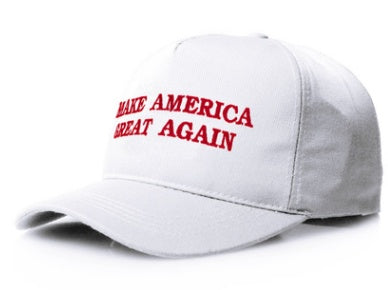 a white hat with red text