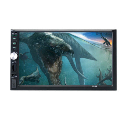 a black rectangular device with a screen showing a shark