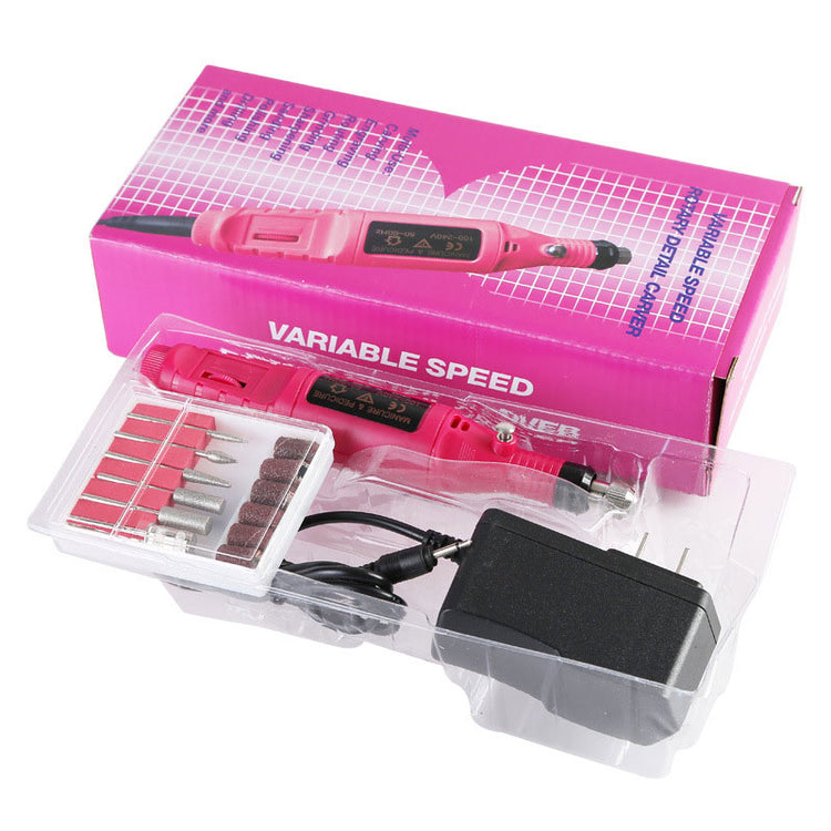a pink nail drill and box
