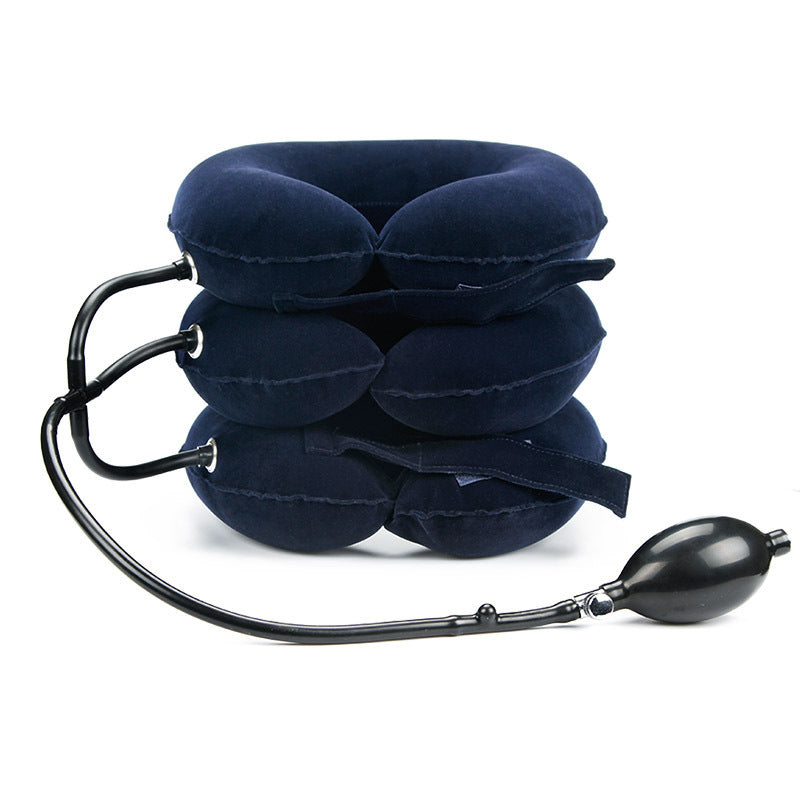 a stack of blue pillow with a black tube