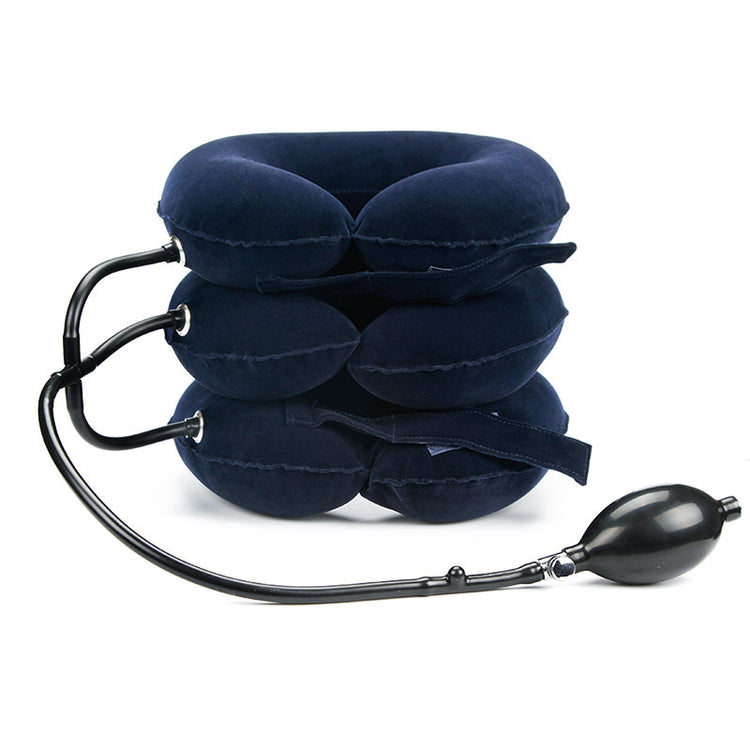 a stack of blue pillow with a black tube