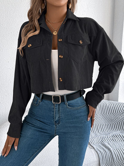 Casual Pocket Long Sleeve Corduroy Short Jacket Coat