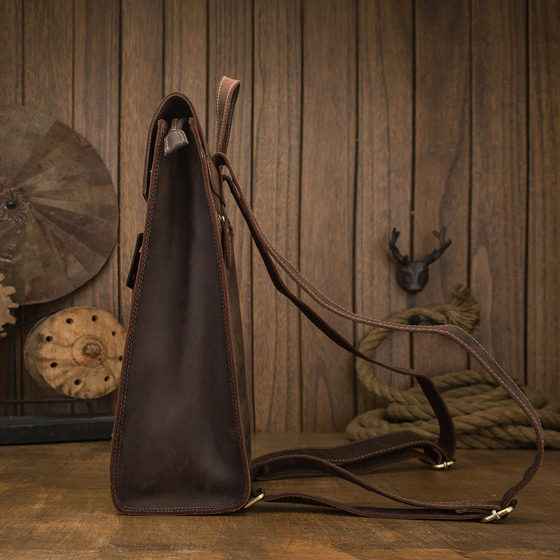 a brown bag on a wood surface