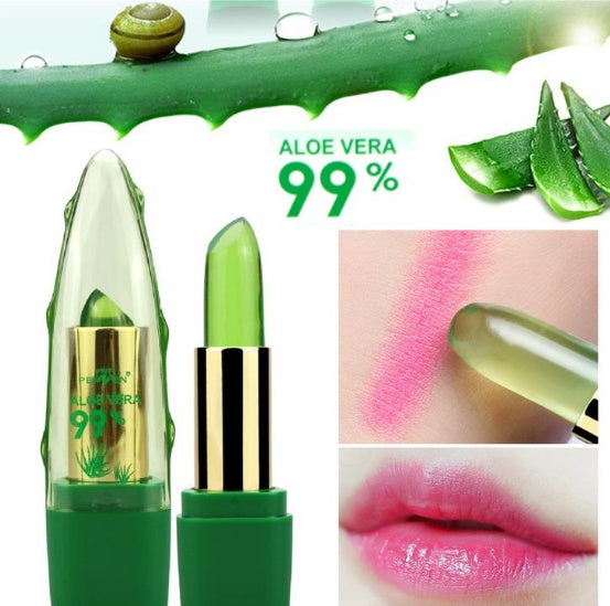 a collage of aloe vera and lipstick