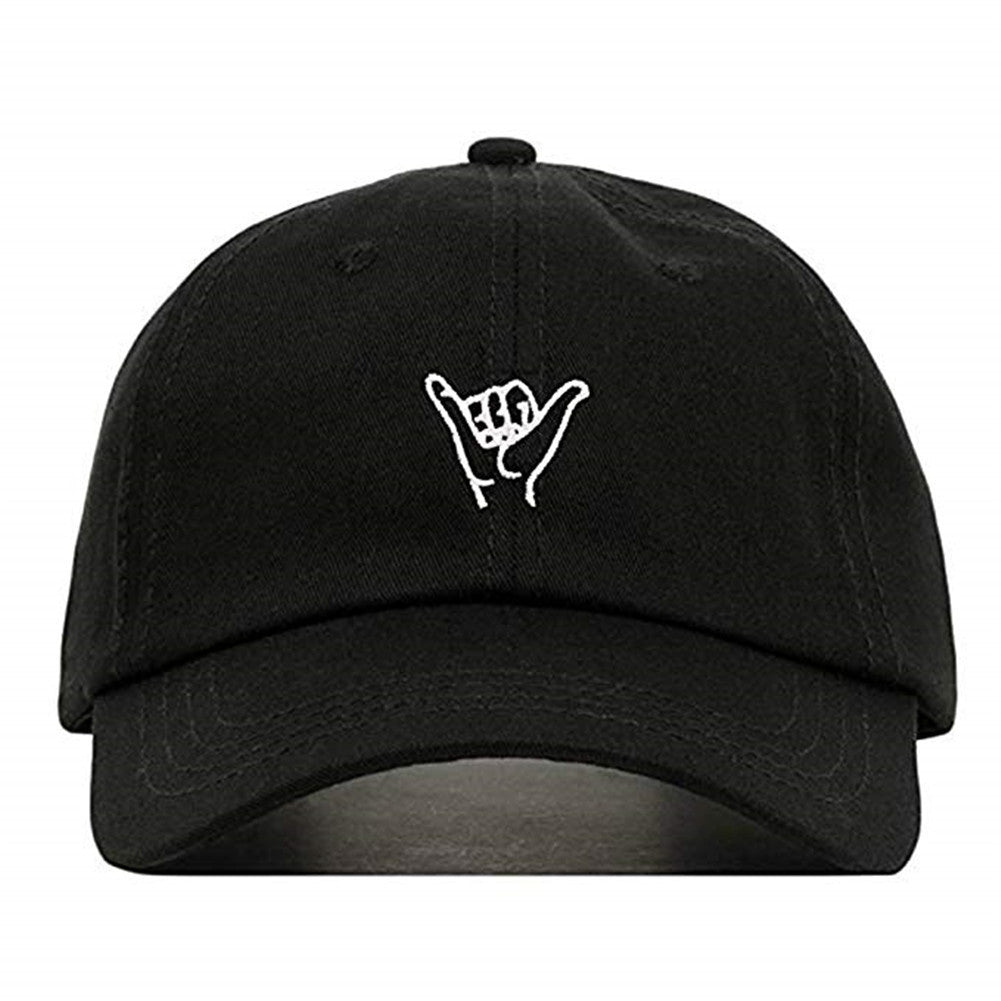 a black hat with a hand gesture on it