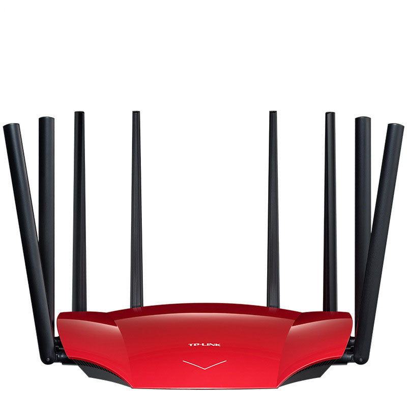 a red router with black antennas