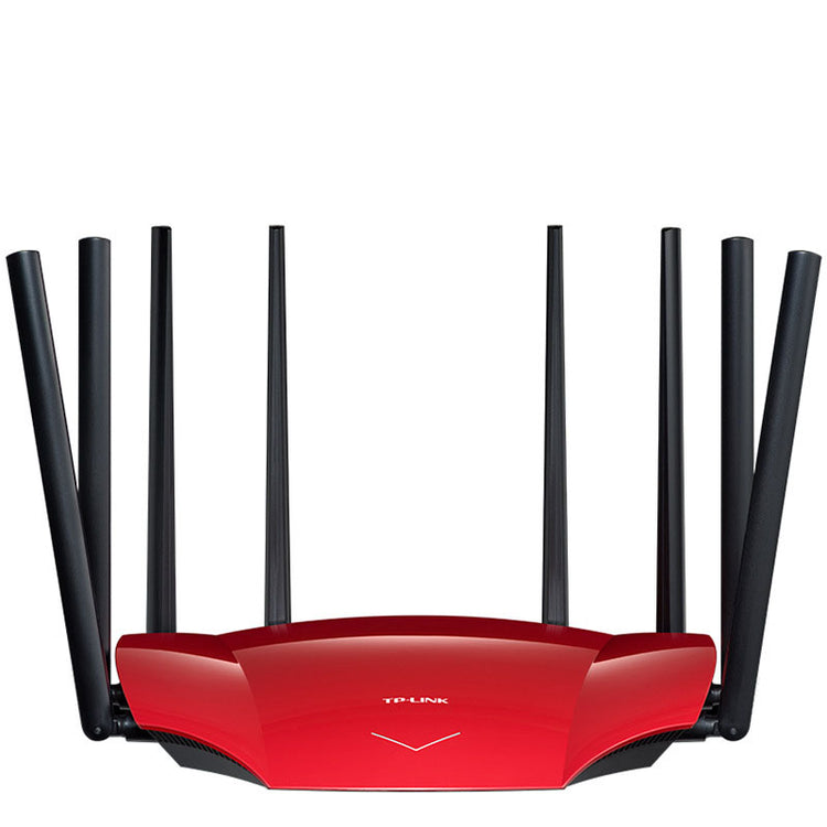 a red router with black antennas