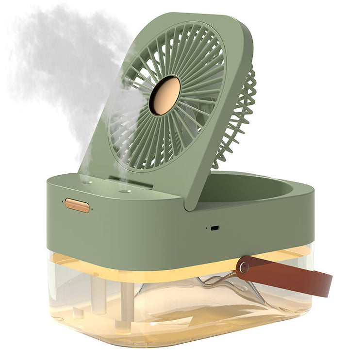a green fan with a white cover