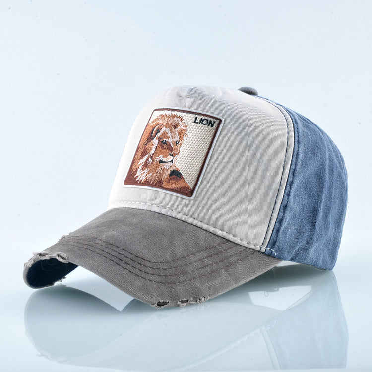 a hat with a picture of a lion on it