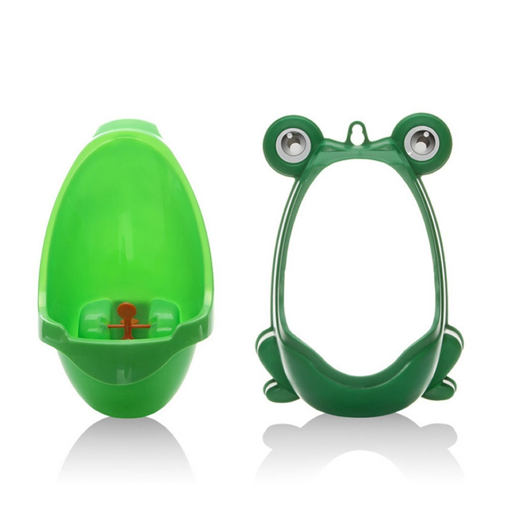 a green frog shaped urinal