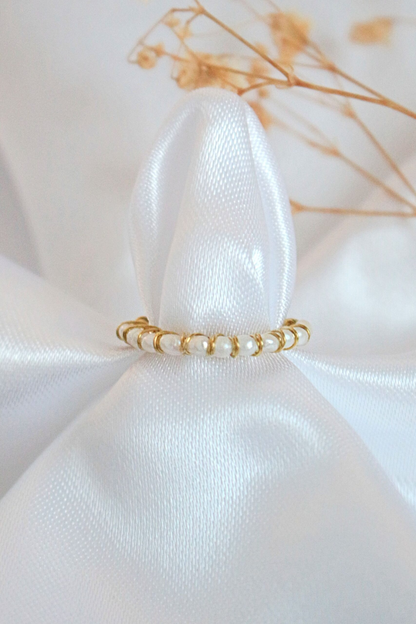 "Mademoiselle" | Solitaire & Band Freshwater Pearls Hand Wired Rings Bundle (2 Items)