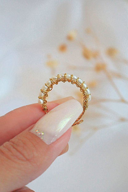 "Mademoiselle" | Solitaire & Band Freshwater Pearls Hand Wired Rings Bundle (2 Items)