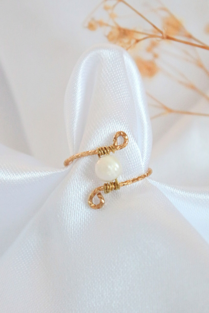 "Mademoiselle" | Solitaire & Band Freshwater Pearls Hand Wired Rings Bundle (2 Items)