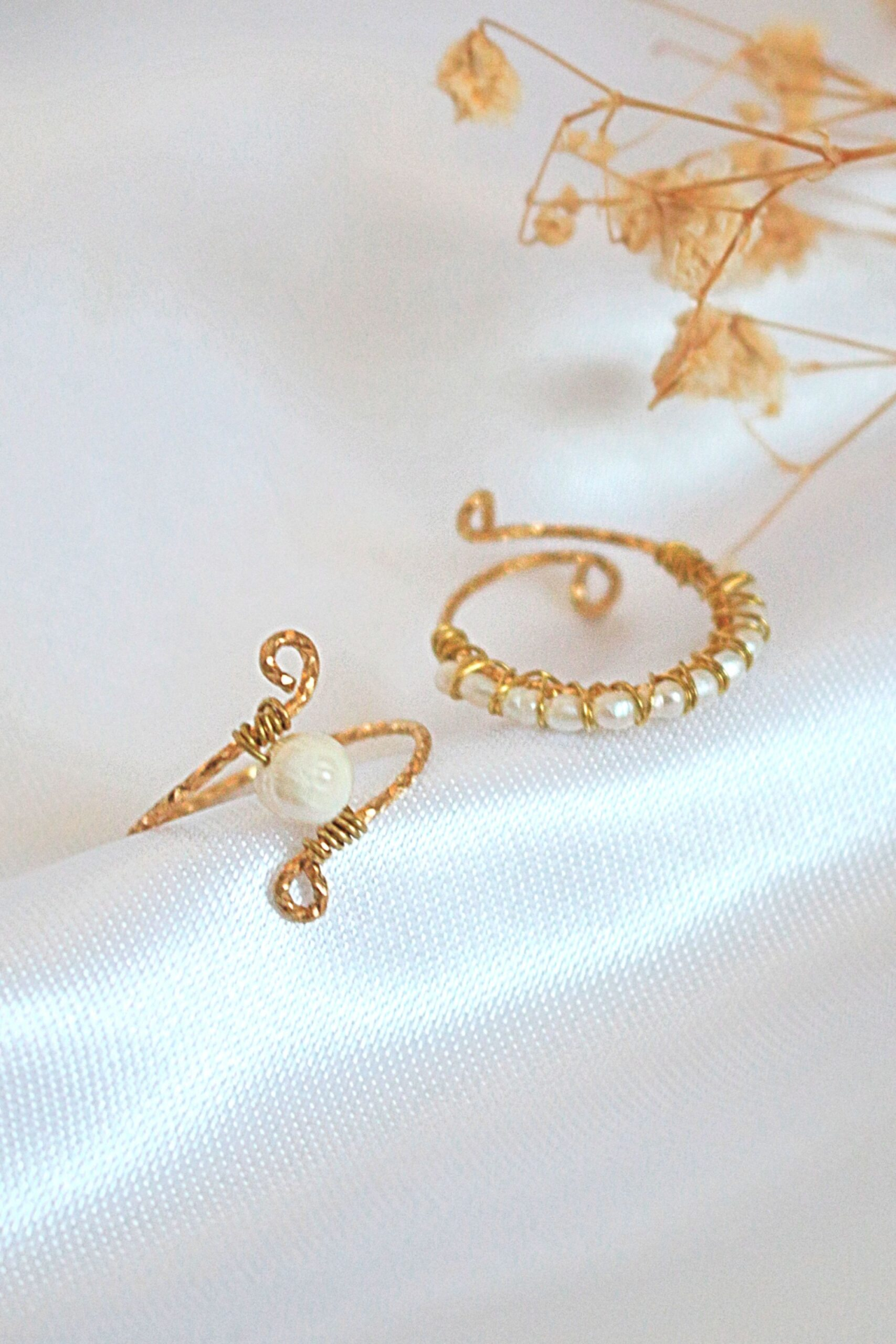 "Mademoiselle" | Solitaire & Band Freshwater Pearls Hand Wired Rings Bundle (2 Items)