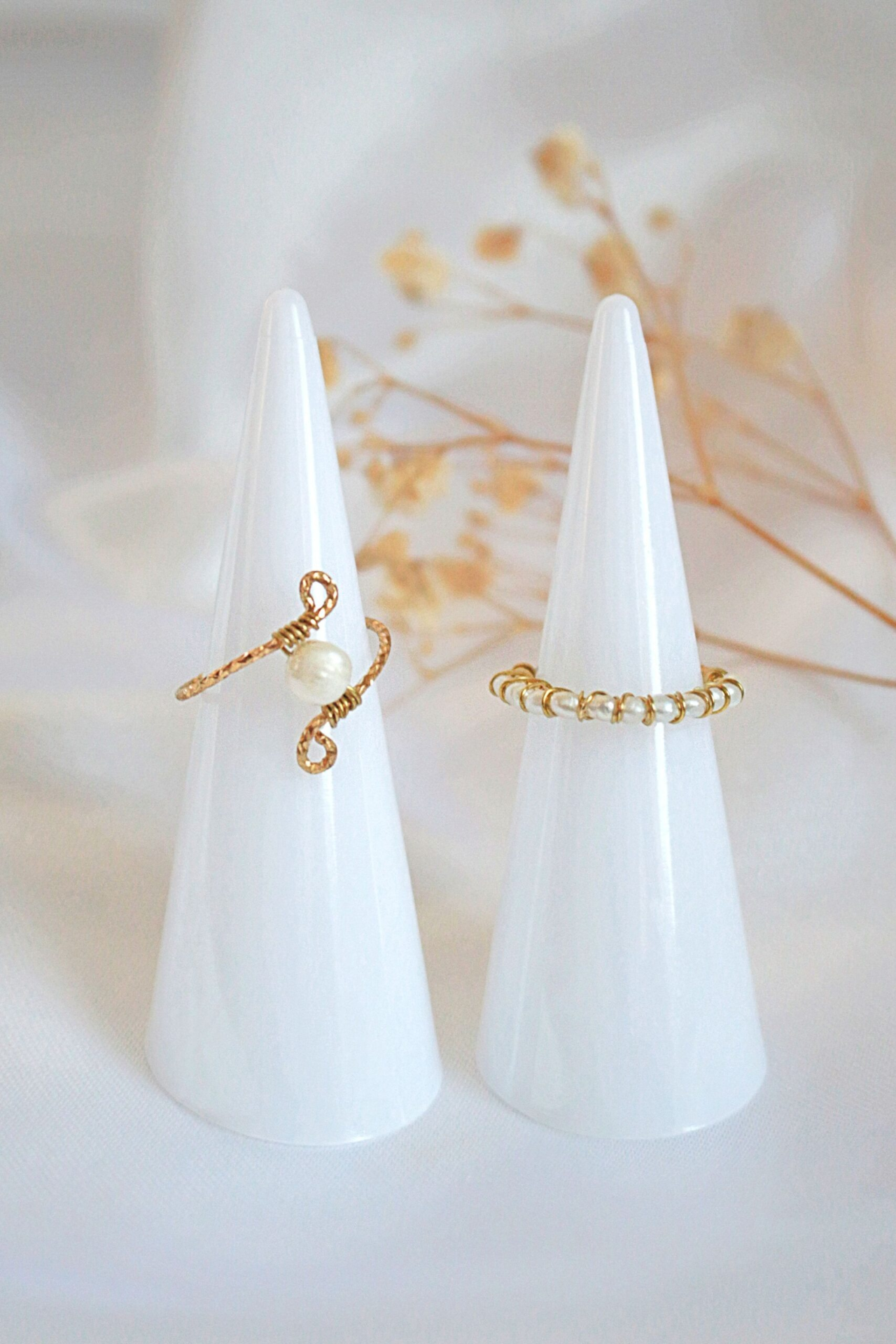 "Mademoiselle" | Solitaire & Band Freshwater Pearls Hand Wired Rings Bundle (2 Items)
