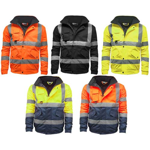 several jackets with reflective stripes